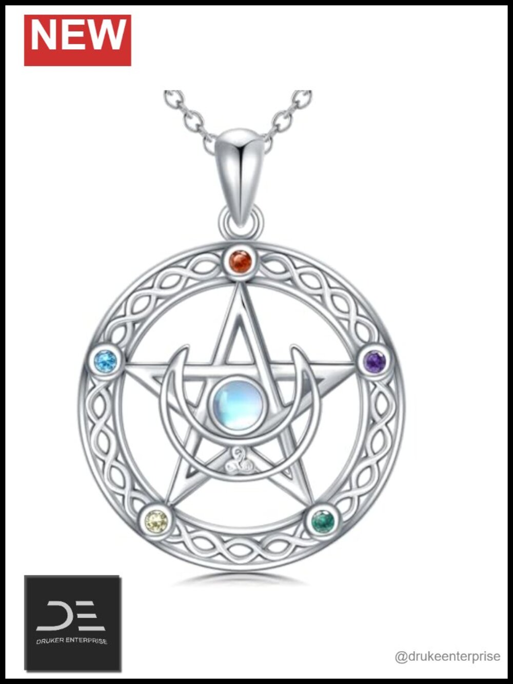 925 Sterling Silver Pentacle Pendant Necklace Witch Gothic Jewelry